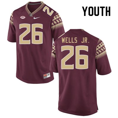 Florida State Seminoles Dwayne Wells Jr. Youth #26 Garnet Authentic College Football Stitched Jersey