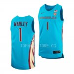 Florida State Seminoles Jalen Warley Men's #1 Turquoise Alternate 2022-23 Replica College Basketball Stitched Jersey