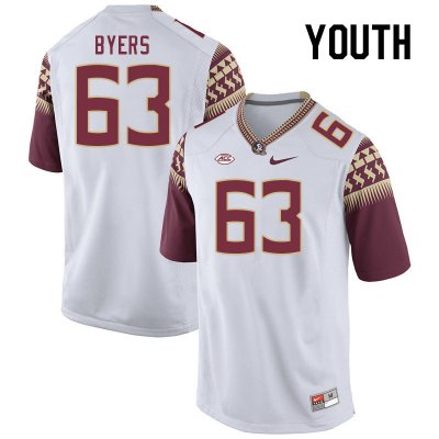 Florida State Seminoles Jeremiah Byers Youth #63 White Authentic College Football Stitched Jersey