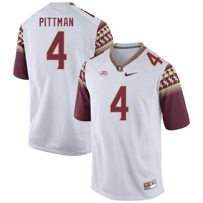 Florida State Seminoles Mycah Pittman Men's #4 White Authentic College Football Stitched Jersey