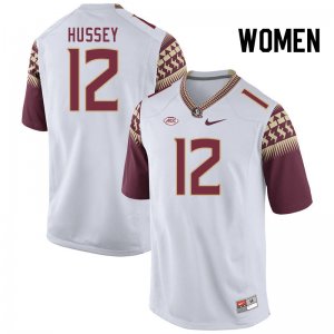 Florida State Seminoles Conrad Hussey Women's #12 White Authentic College Football Stitched Jersey