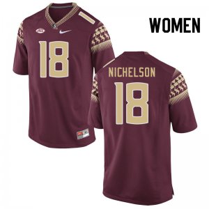 Florida State Seminoles Blake Nichelson Women's #18 Garnet Authentic College Football Stitched Jersey