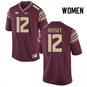 Florida State Seminoles Conrad Hussey Women's #12 Garnet Authentic College Football Stitched Jersey