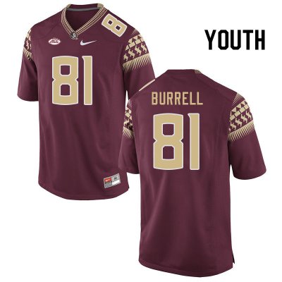 Florida State Seminoles Joshua Burrell Youth #81 Garnet Authentic College Football Stitched Jersey