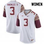 Florida State Seminoles Kevin Knowles II Women's #3 White Authentic College Football Stitched Jersey