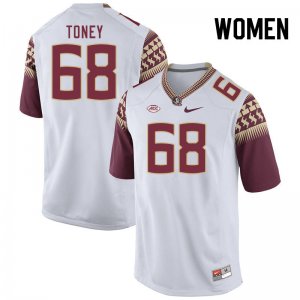 Florida State Seminoles LaNard Toney Women's #68 White Authentic College Football Stitched Jersey