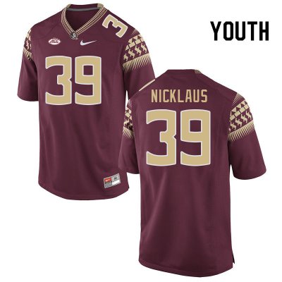 Florida State Seminoles Vance Nicklaus Youth #39 Garnet Authentic College Football Stitched Jersey