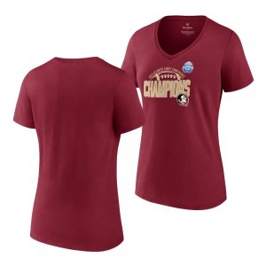 Florida State Seminoles Women's 2023 ACC Conference Champions Garnet V-Neck College Football Stitched T-Shirt