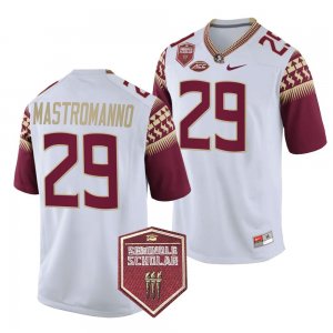 Florida State Seminoles Alex Mastromanno Men's #29 Seminole Scholar patch White College Football Stitched Jersey