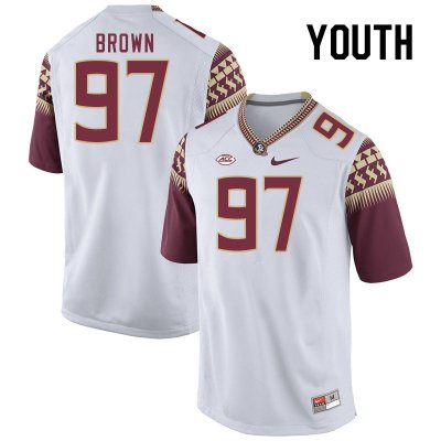 Florida State Seminoles Dylan Brown Youth #97 White Authentic College Football Stitched Jersey