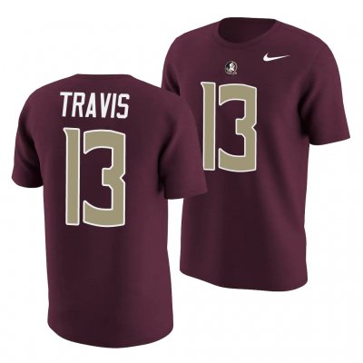 Florida State Seminoles Jordan Travis Men's #13 Garnet Name & Number College Football Stitched T-Shirt