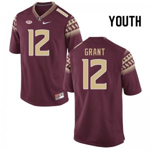 Florida State Seminoles Michael Grant Youth #12 Garnet Authentic College Football Stitched Jersey