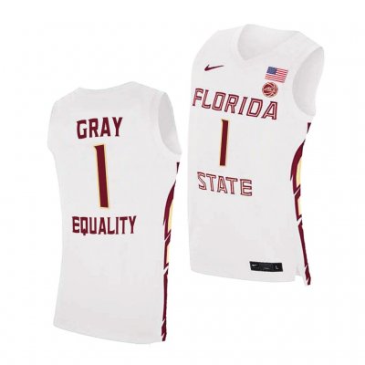 Florida State Seminoles Raiquan Gray Men's #1 White Equality College Basketball Stitched Jersey