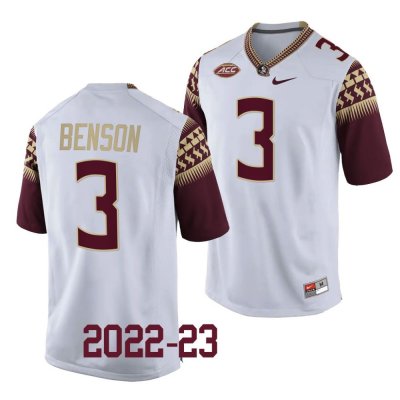 Florida State Seminoles Trey Benson Men's #3 White Replica 2022-23 College Football Stitched Jersey