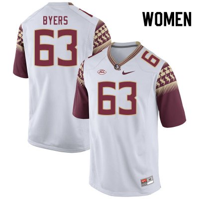 Florida State Seminoles Jeremiah Byers Women's #63 White Authentic College Football Stitched Jersey