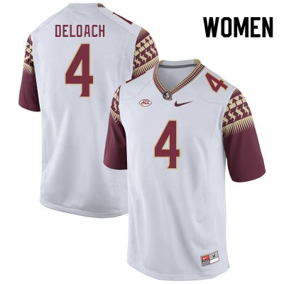 Florida State Seminoles Kalen DeLoach Women's #4 White Authentic College Football Stitched Jersey