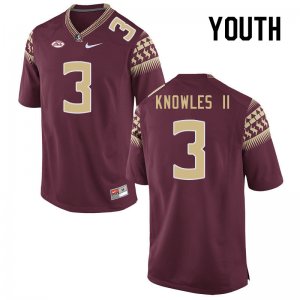 Florida State Seminoles Kevin Knowles II Youth #3 Garnet Authentic College Football Stitched Jersey