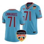 Florida State Seminoles D'Mitri Emmanuel Men's #71 2023 Orange Bowl Turquoise Playoff College Football Stitched T-Shirt