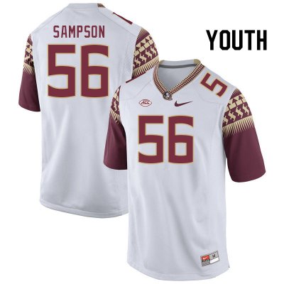 Florida State Seminoles KJ Sampson Youth #56 White Authentic College Football Stitched Jersey