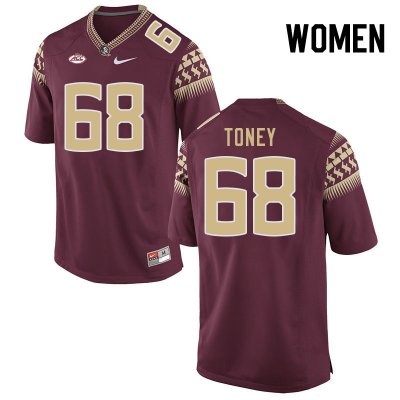 Florida State Seminoles LaNard Toney Women's #68 Garnet Authentic College Football Stitched Jersey