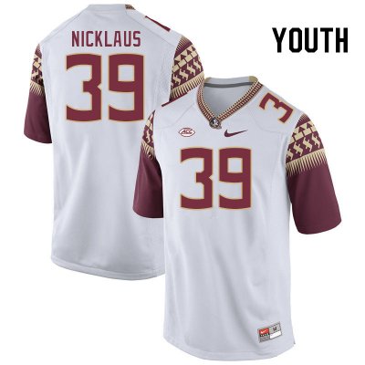 Florida State Seminoles Vance Nicklaus Youth #39 White Authentic College Football Stitched Jersey