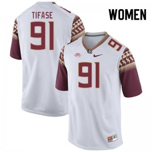 Florida State Seminoles Ayobami Tifase Women's #91 White Authentic College Football Stitched Jersey