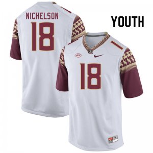 Florida State Seminoles Blake Nichelson Youth #18 White Authentic College Football Stitched Jersey