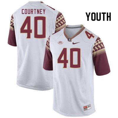 Florida State Seminoles Brian Courtney Youth #40 White Authentic College Football Stitched Jersey