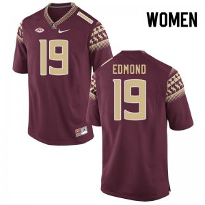 Florida State Seminoles Gilber Edmond Women's #19 Garnet Authentic College Football Stitched Jersey