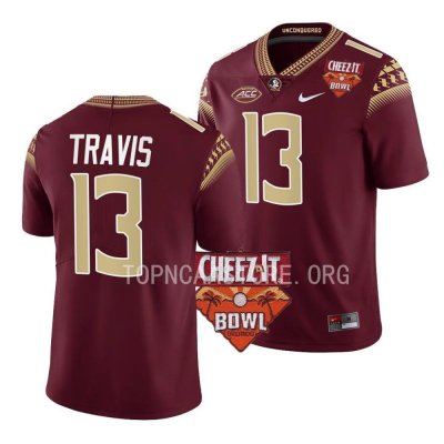 Florida State Seminoles Jordan Travis Men's #13 2022 Cheez-It Bowl Garnet College Football Stitched Jersey