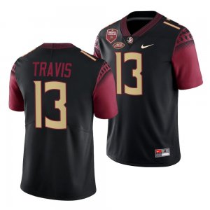 Florida State Seminoles Jordan Travis Men's #13 Seminole Scholar patch Black College Football Stitched Jersey