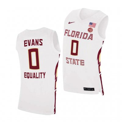 Florida State Seminoles RayQuan Evans Men's #0 White Equality College Basketball Stitched Jersey