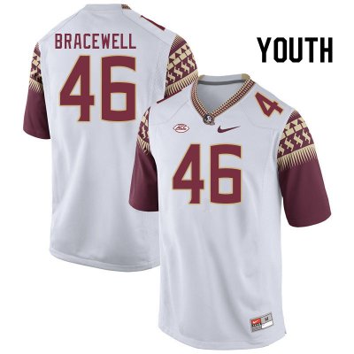 Florida State Seminoles Ashton Bracewell Youth #46 White Authentic College Football Stitched Jersey