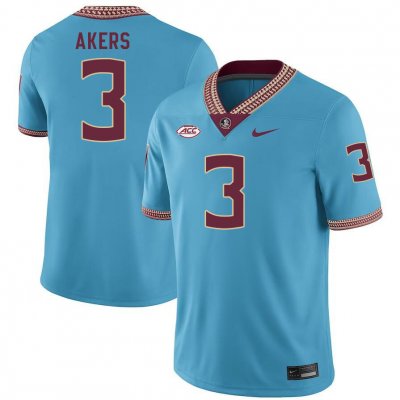 Florida State Seminoles Cam Akers Men's #3 Turquoise Authentic College Football Stitched Jersey