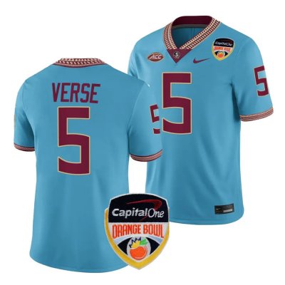 Florida State Seminoles Jared Verse Men's #5 2023 Orange Bowl Turquoise Playoff College Football Stitched T-Shirt