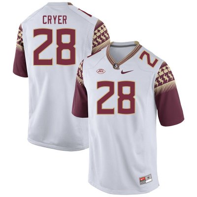 Florida State Seminoles Justin Cryer Men's #28 White Authentic College Football Stitched Jersey