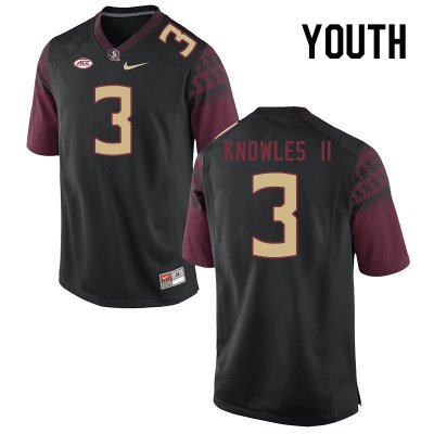 Florida State Seminoles Kevin Knowles II Youth #3 Black Authentic College Football Stitched Jersey