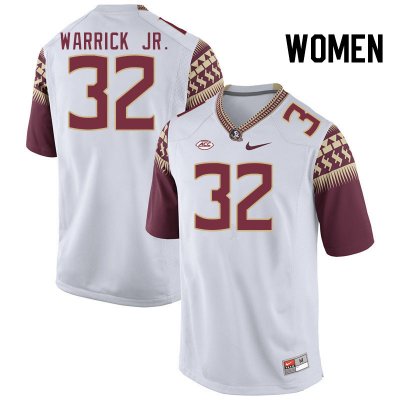 Florida State Seminoles Peter Warrick Jr. Women's #32 White Authentic College Football Stitched Jersey