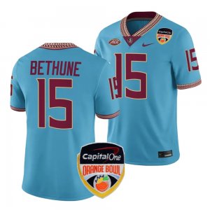 Florida State Seminoles Tatum Bethune Men's #15 2023 Orange Bowl Turquoise Playoff College Football Stitched T-Shirt