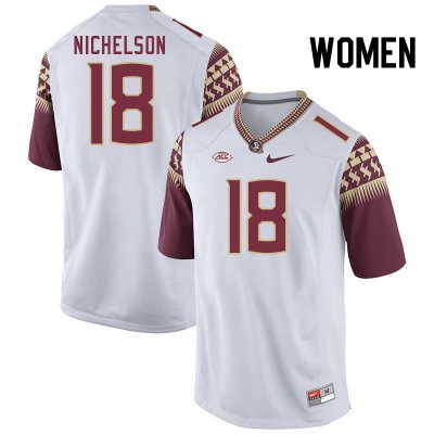 Florida State Seminoles Blake Nichelson Women's #18 White Authentic College Football Stitched Jersey