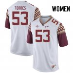 Florida State Seminoles Brandon Torres Women's #53 White Authentic College Football Stitched Jersey