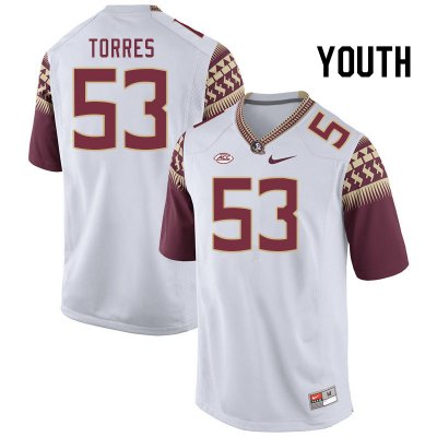 Florida State Seminoles Brandon Torres Youth #53 White Authentic College Football Stitched Jersey