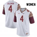 Florida State Seminoles Keon Coleman Women's #4 White Authentic College Football Stitched Jersey