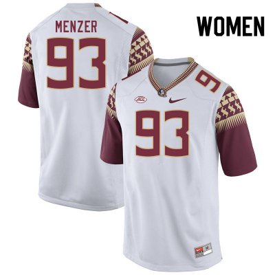 Florida State Seminoles Malakai Menzer Women's #93 White Authentic College Football Stitched Jersey