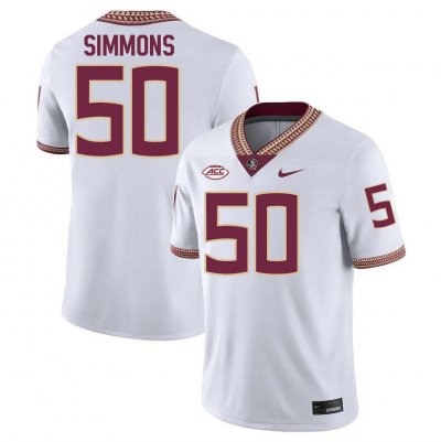 Florida State Seminoles Ron Simmons Men's #50 White Authentic College Football Stitched Jersey