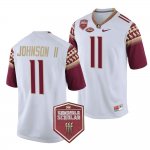 Florida State Seminoles Jermaine Johnson II Men's #11 Seminole Scholar patch White College Football Stitched Jersey