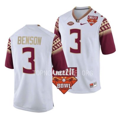 Florida State Seminoles Trey Benson Men's #3 2022 Cheez-It Bowl White College Football Stitched Jersey