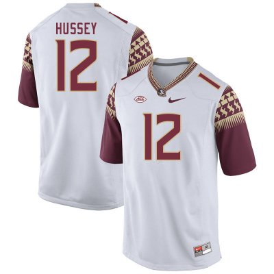 Florida State Seminoles Conrad Hussey Men's #12 White Authentic College Football Stitched Jersey