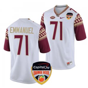 Florida State Seminoles D'Mitri Emmanuel Men's #71 2023 Orange Bowl White Playoff College Football Stitched Jersey