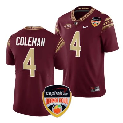 Florida State Seminoles Keon Coleman Men's #4 2023 Orange Bowl Garnet Playoff College Football Stitched Jersey